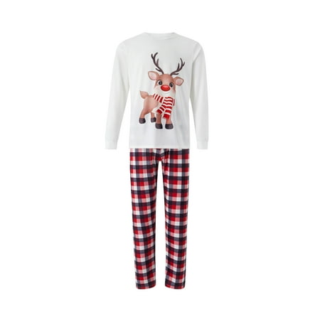 

Genuiskids Christmas Pajamas for Women Men Baby Dog Family Matching Christmas Sleepwear Long Sleeve Elk Printed T-shirt Tops Plaid Pants Romper Festival Party Nightwear Sets