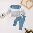 thumbnail image 2 of TOWED22 Toddler Baby Boy Fall Outfit Contrast Color Sweatshirt Tops with Elastic Waist Pants Cute Infant Newborn Winter Clothes,Blue,6-12 M, 2 of 5
