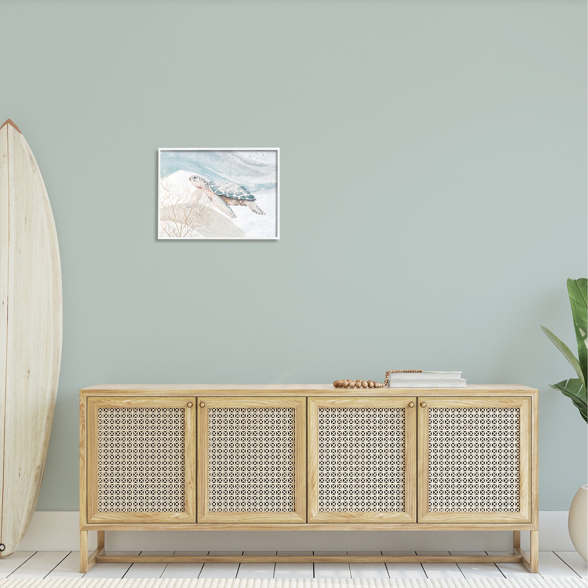 Stupell Industries Pleasant Sea Turtle Drifting Ocean Bubble Waves Painting White Framed Art Print Wall Art, Design by Patricia Pinto