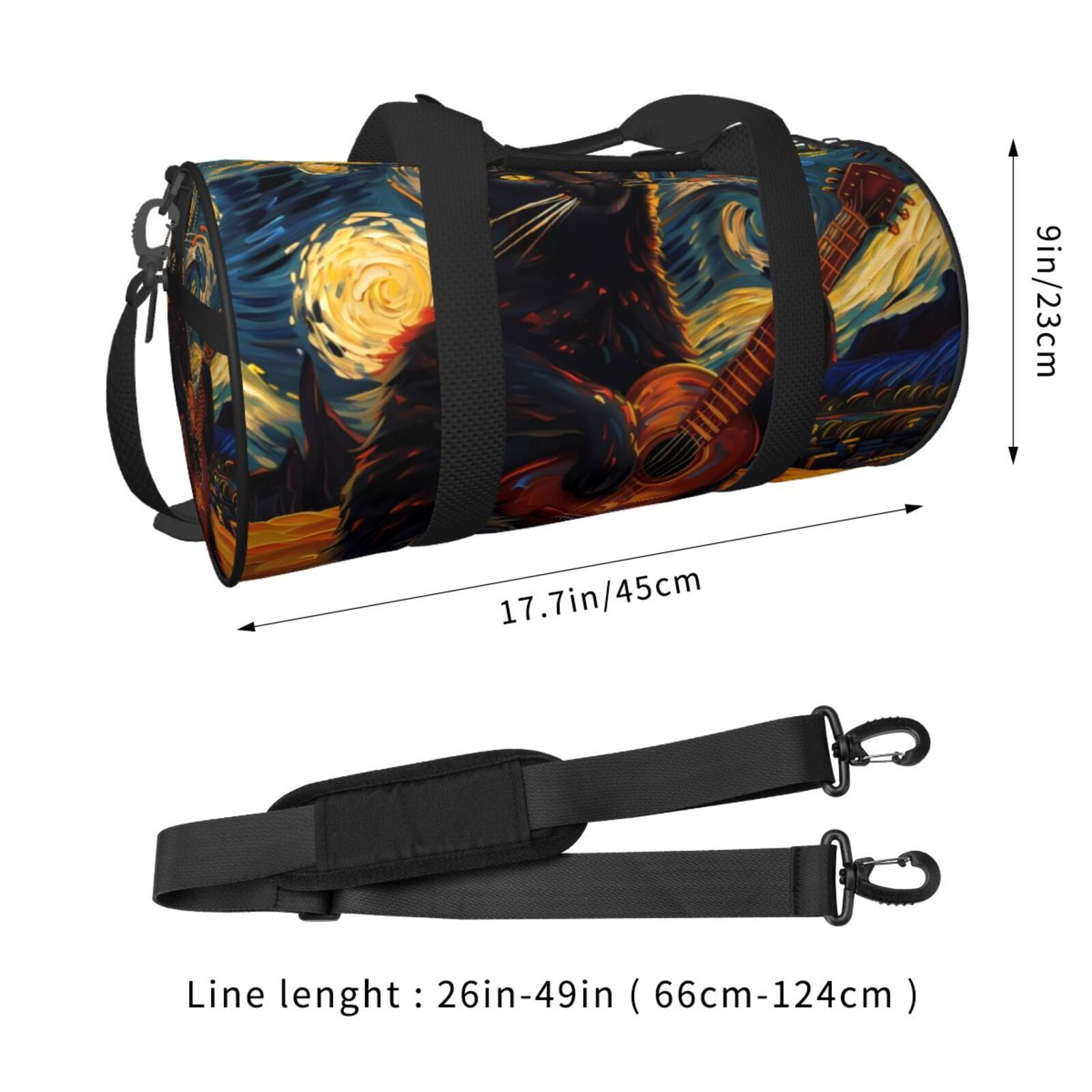 Vsdgher Starry Night Cat Guitarist 45L Foldable Duffel Bag, Sports Gym Bag,Overnight Bag, Portable Weekender Bag for Airplanes