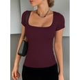thumbnail image 5 of MOYIKO Square Neck Tops for Women Slim Fitted T Shirts Short Sleeve Tight Summer Tees, 5 of 7
