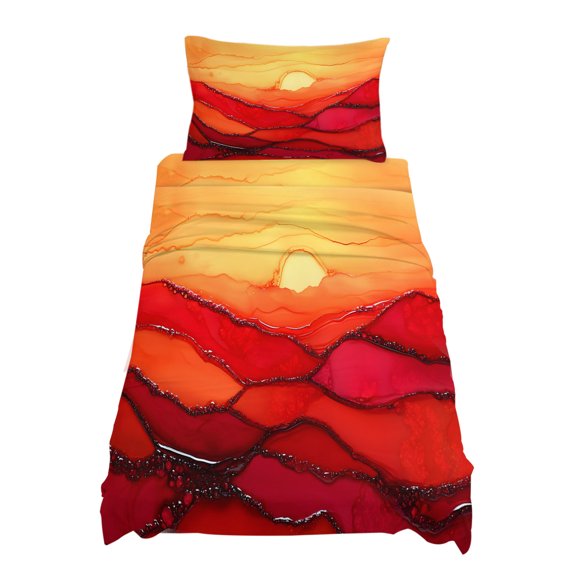Twin Size Abstract Ombre Red Wave Ocean Sheet Sets Sky Modern Art Soft Breathable Microfiber Bed Sheets Deep Pockets 4 Piece Bed Sheets Set, 1 Fitted Sheet, 1 Flat Sheet & 1 Pillowcases