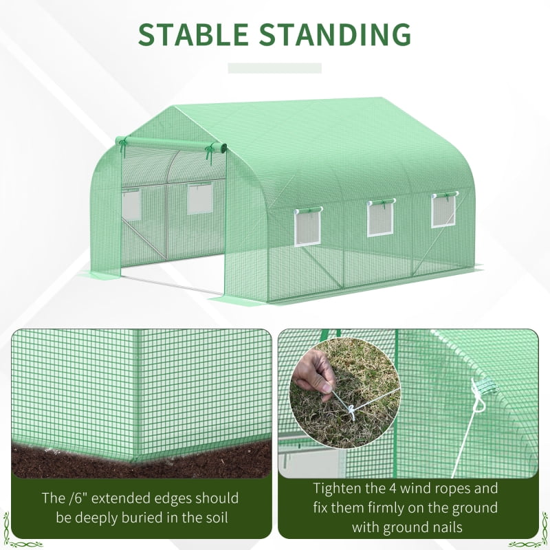 Alvantor Green 11.5' L x10' W x6.5' H Walk-In Tunnel Greenhouse with Mesh Windows