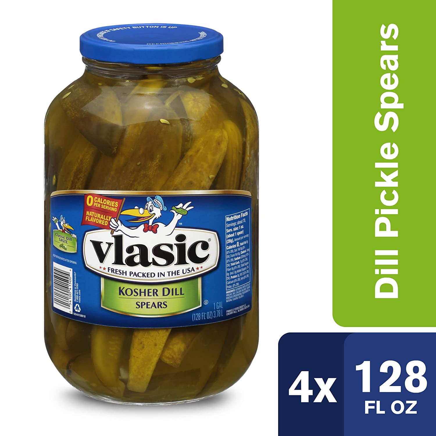 Vlasic Kosher Dill Pickle Spears, Keto Friendly, 4 128 FL OZ Jars