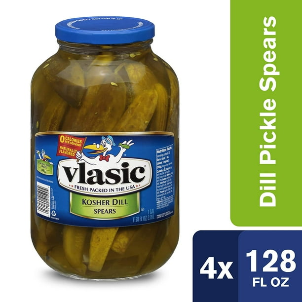 Vlasic Kosher Dill Pickle Spears, Keto Friendly, 4 128 FL OZ Jars