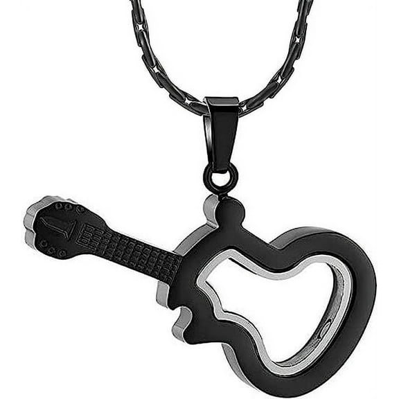Glass Guitar Urn Necklace for Ashes, Stainless Steel Musical Instrument Keepsake Memorial Pendant Ashes Holder