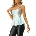thumbnail image 4 of MODA NOVA Juniors' Metallic Peplum Cami Top for Sleeveless Spaghetti Strap Party Tank Top, 4 of 6