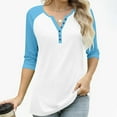 thumbnail image 4 of gakvbuo 3/4 Sleeve Tops Henley Shirts for Women's Tops Dressy Casual Color Block Pullover Tunic Top Blouses Button Up V-Neck Button-Down Shirts Trendy Business Work Blouses Outfit Basic Tees, 4 of 9