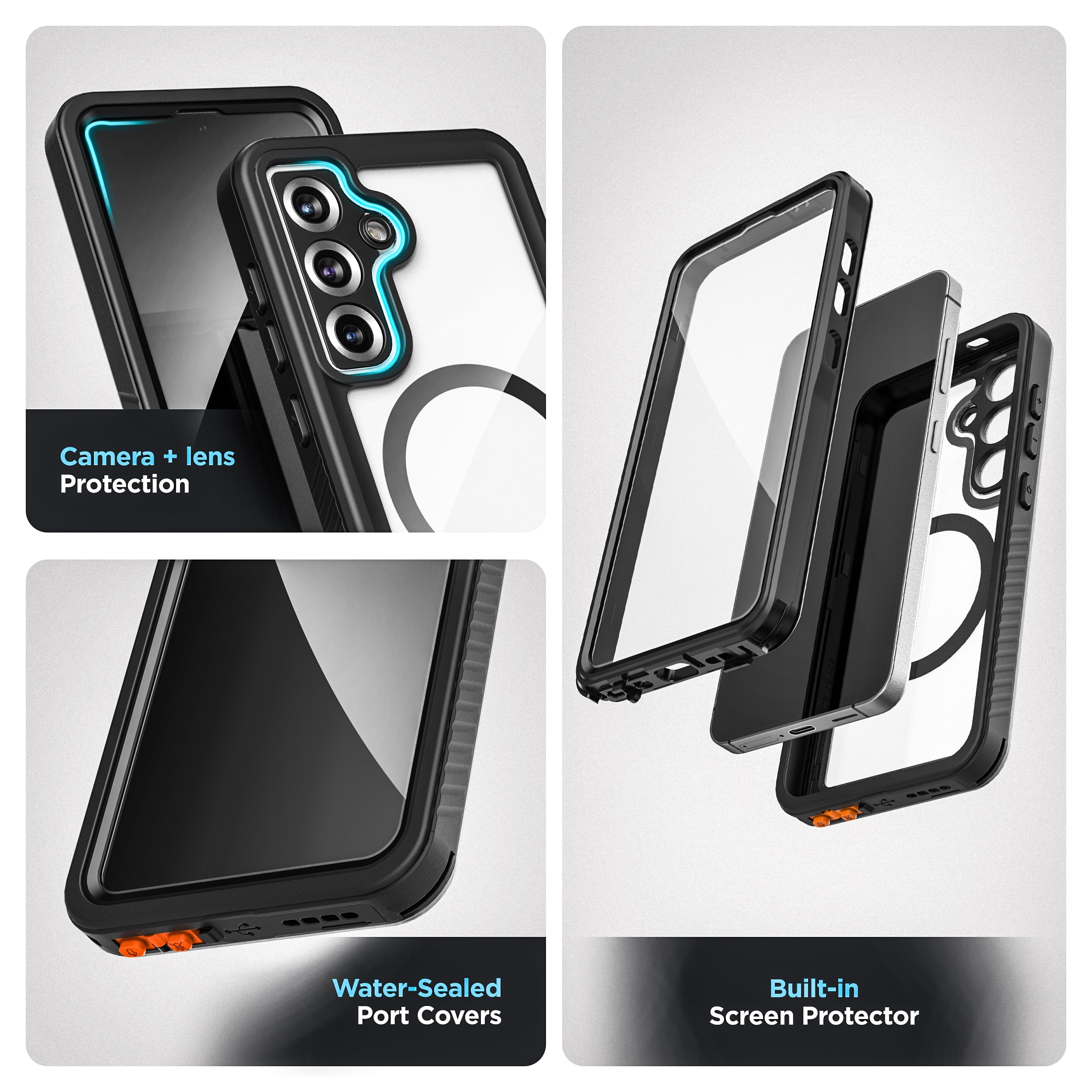 Encased Waterproof Case Designed for Samsung Galaxy S25 (IP68) Full Body Protective Phone Case with Screen Protector Built-in (Clear/Black)