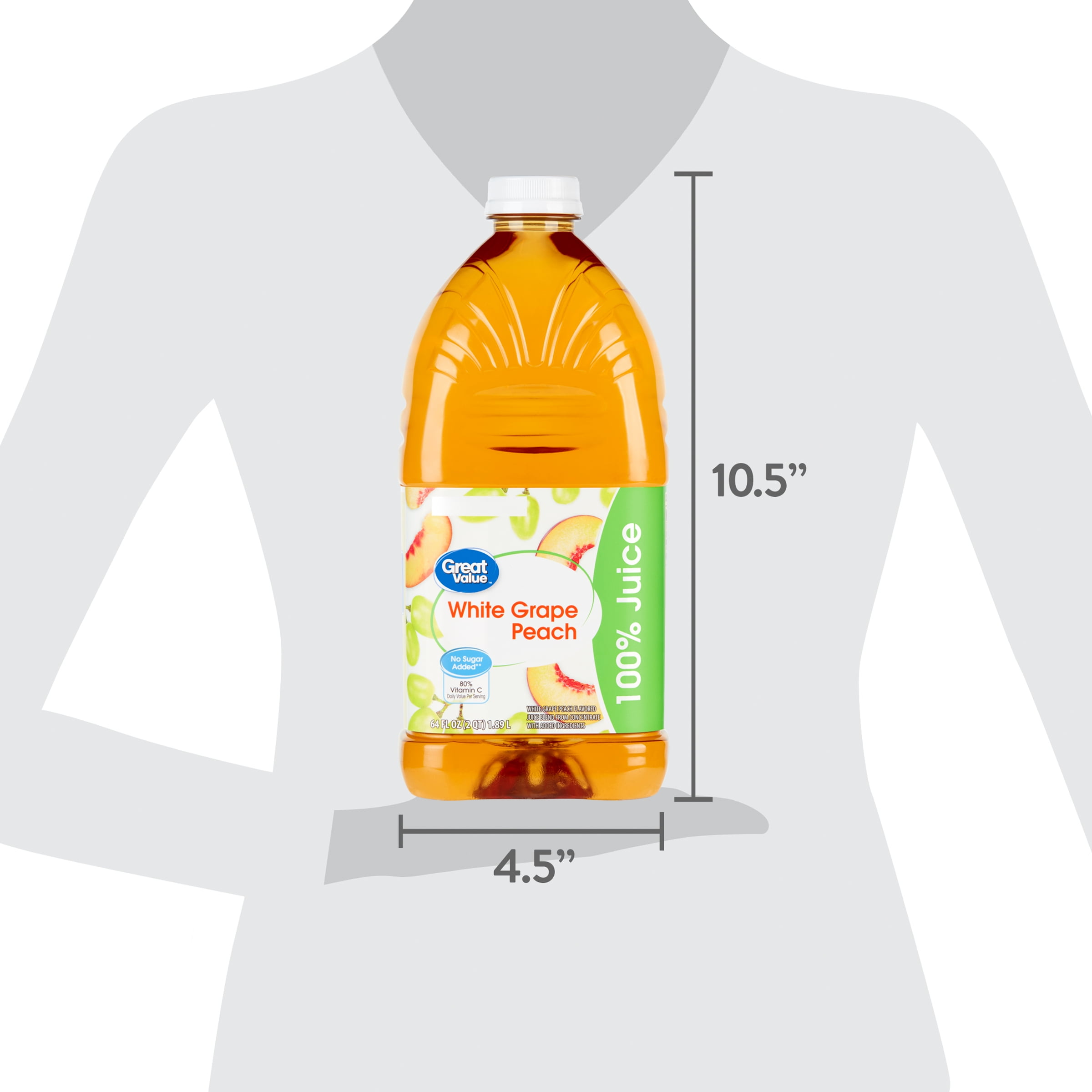 Great Value White Grape, Peach 100% Juice, 64 fl oz