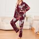 thumbnail image 1 of Puntoco Conjunto de pijama cómodo para mujer, conjunto de pijama informal de moda con bolsillos estampados, manga larga, cintura elástica, pantalones, 1 of 4