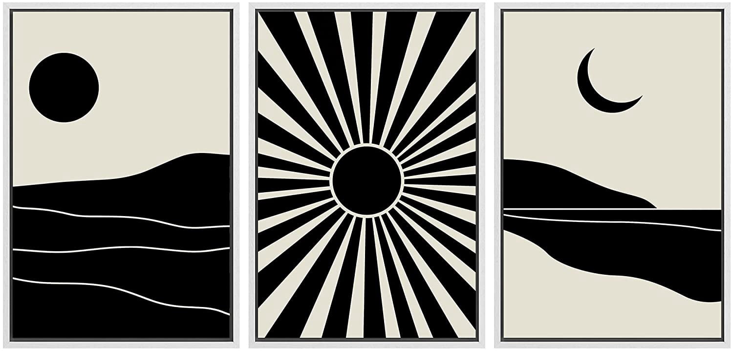 PixonSign Framed Canvas Print Wall Art Set Geometric Sun Crescent Moon ...