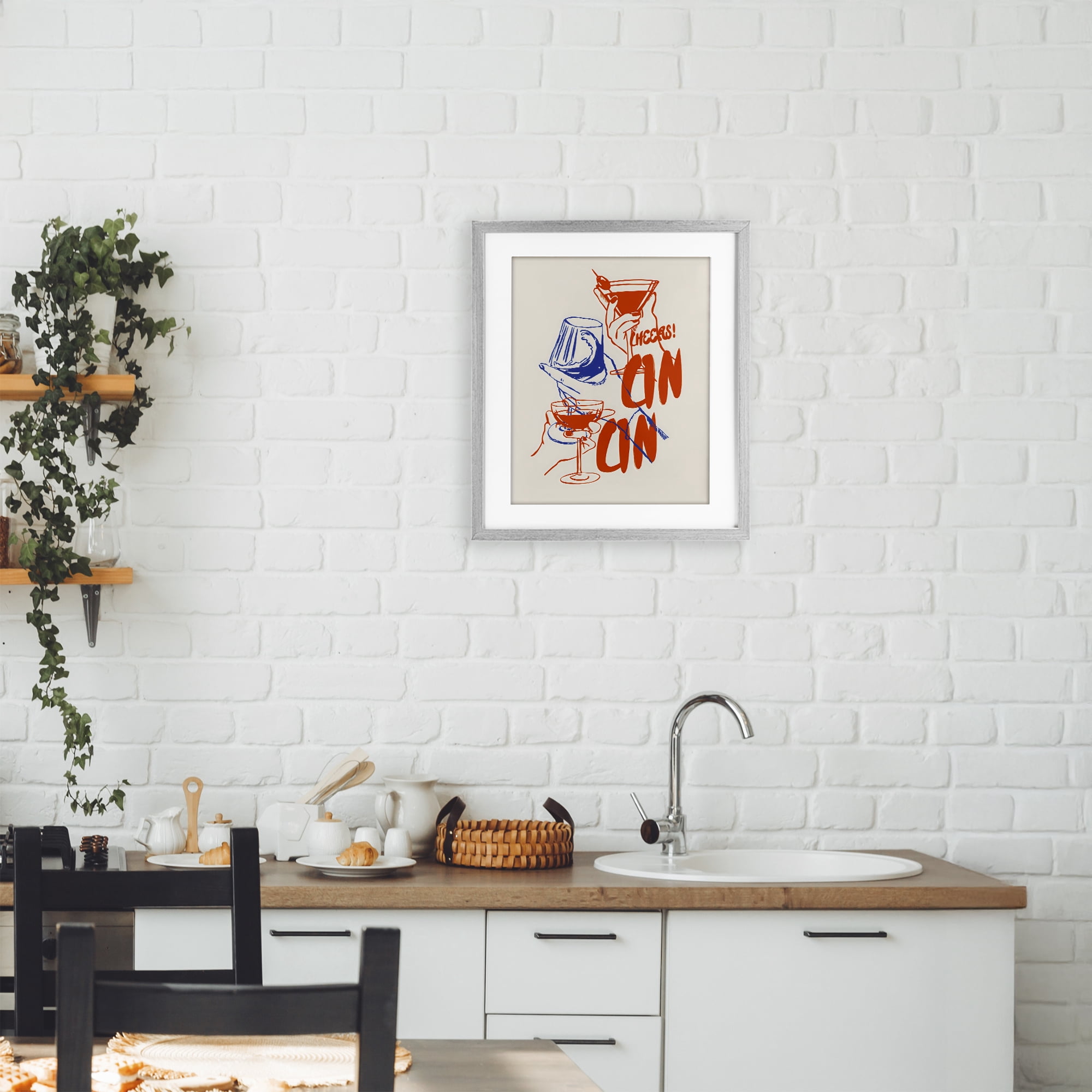 Stupell Industries Retro Cheers Cocktail Toast Gray Framed Print Under Glass, design by The Prints Vibe