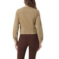 thumbnail image 4 of INSPIRE CHIC Women's Button Down Collarless Long Sleeve Cropped Denim Jacket L Khaki, 4 of 7