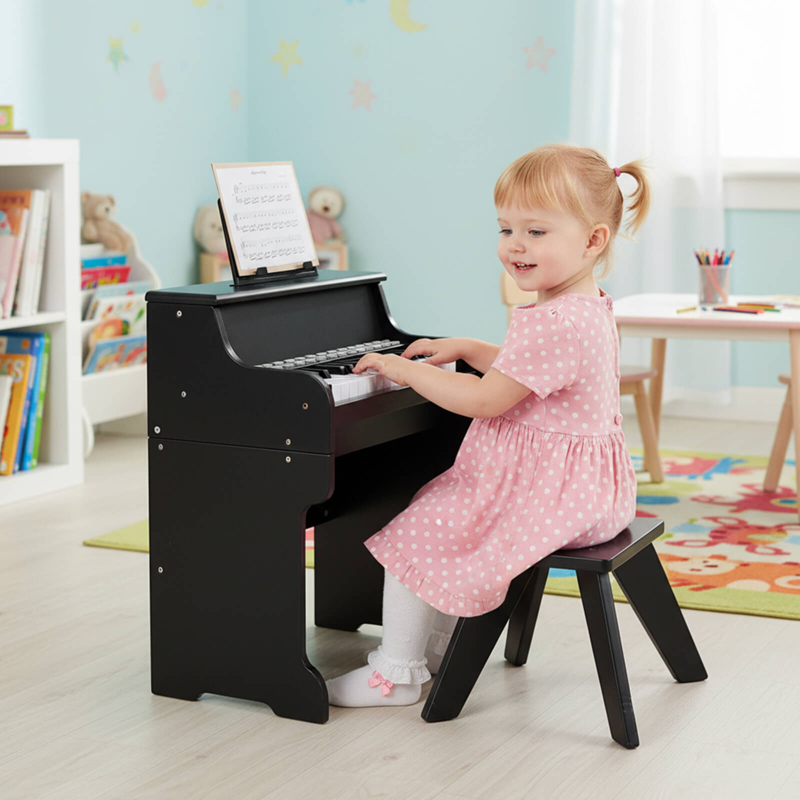Infans 25 Keys Digital Piano w/Music Stand Stool Lighted Keys Teaching Mode for 3+ Kids