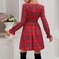 thumbnail image 5 of TIANZEN Women's Elegant Casual Dress With Bow Tie Deep V Neck And Puffed Sleeves For A Fit In Classic Checkered Pattern Design Floral Dresses Midi Dress, 5 of 9