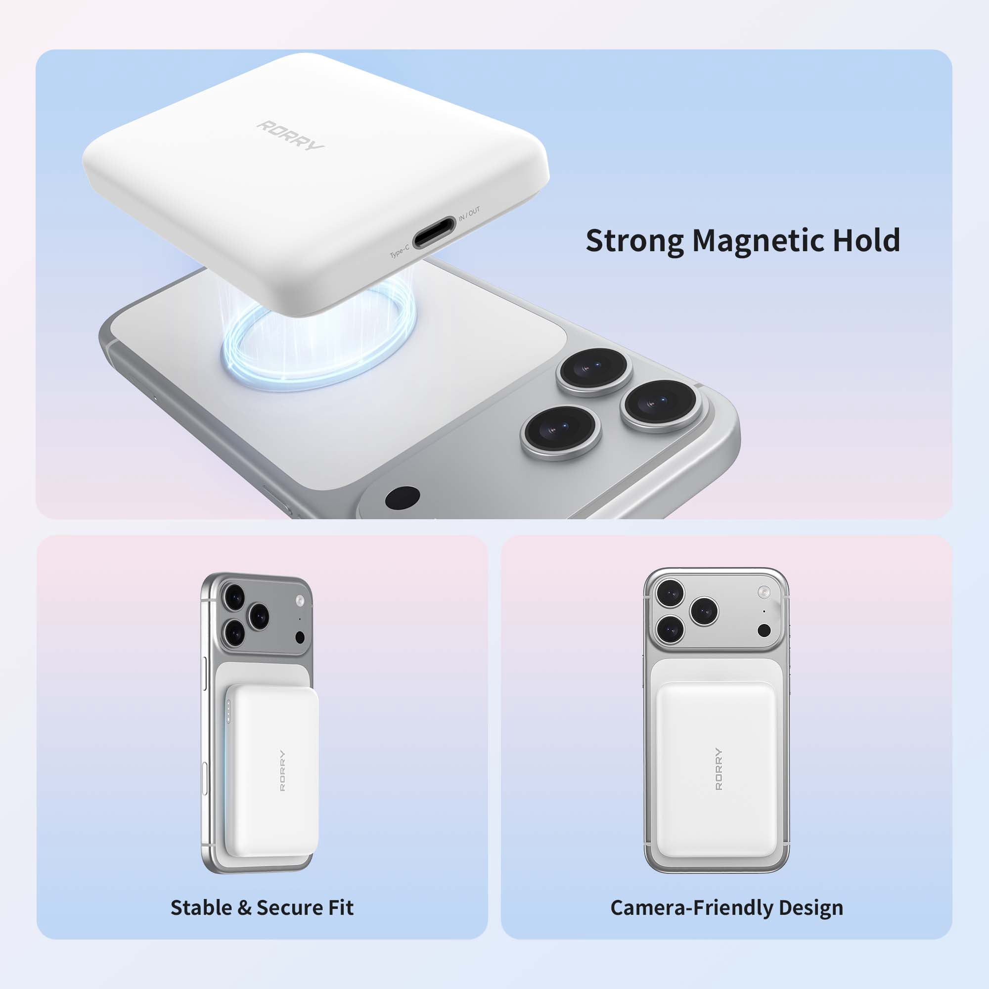 RORRY Magnetic Wireless Protable Charger, 5000mah Power Bank 20W Fast Charging , Portable Battery Pack compatible for iPhone 17/16 and Apple Watch Charger, Airpod, White