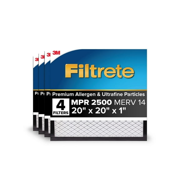 Filtrete 20x20x1 HVAC Furnace Air Filter, MPR 2500 MERV 14, Premium Allergen and Ultrafine Particles, 4 Pack