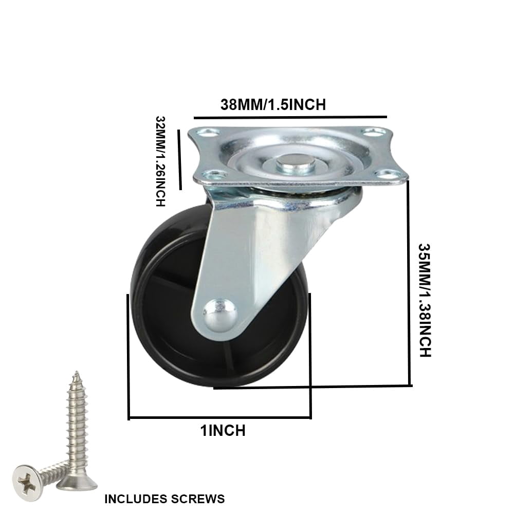 FRKSMD-1Inch Castor Wheels Set of 8 - Small Swivel Caster Wheels for Furniture&Cart with Top Plate & Bearing Heavy Duty