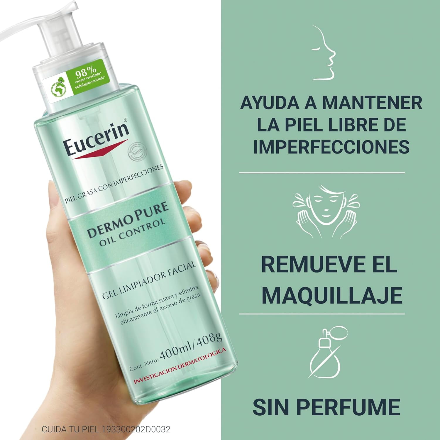 Eucerin dermopure oil control gel limpiador facial 200 milliliters