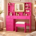 thumbnail image 2 of Ktaxon Large 47.2" Makeup Vanity with 3 Color Lights, Dressing Table with USB Charging Station, Pink, 2 of 10