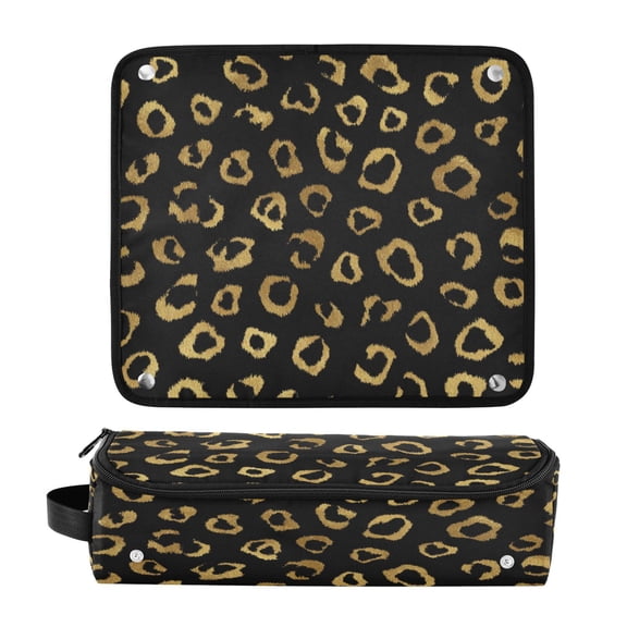 Hair Tool Organizer Bag with Heat Resistant Mat Removable Travel Storage Case for Hot Air Brushes Curling Irons Gold Leopard Pattern