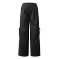 thumbnail image 4 of Rovga Women Pants Casual Trousers Cargo Pants 4 Pockets Wide Leg High Waist Straight Leg Pants Baggy Comfy Satin Trousers Classic Bottoms, 4 of 7