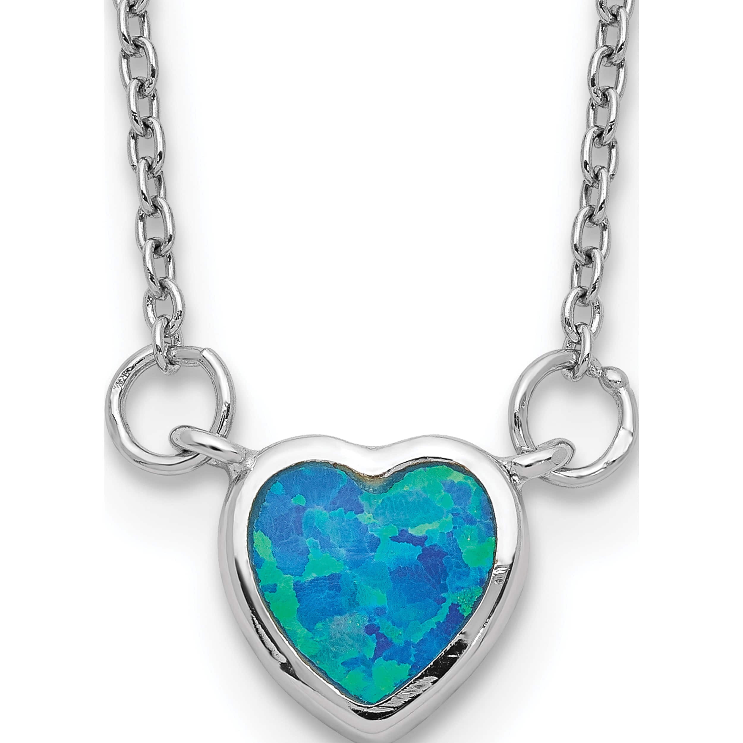 Sterling Silver Rhodium-plated Created Opal Heart with 4in Extender Choker Necklace