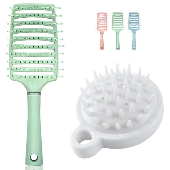 Duuclume Curved Vented Hair Brush Faster Blow Drying, Paddle Detangling Brush for Wet Dry Curly Thick Straight Green