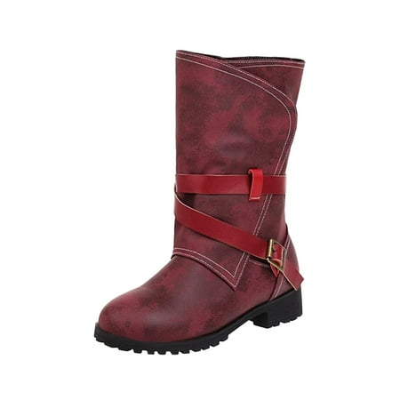 

Tarmeek Cowboy Boots for Women Womens Boots Vintage Pointed Toe Anti-skid Western Boots Cowgirl Boots Belt Buckle Mid Heels Slip On Warm Fleece Retro Ladies Footwear Shoes Booties for Women