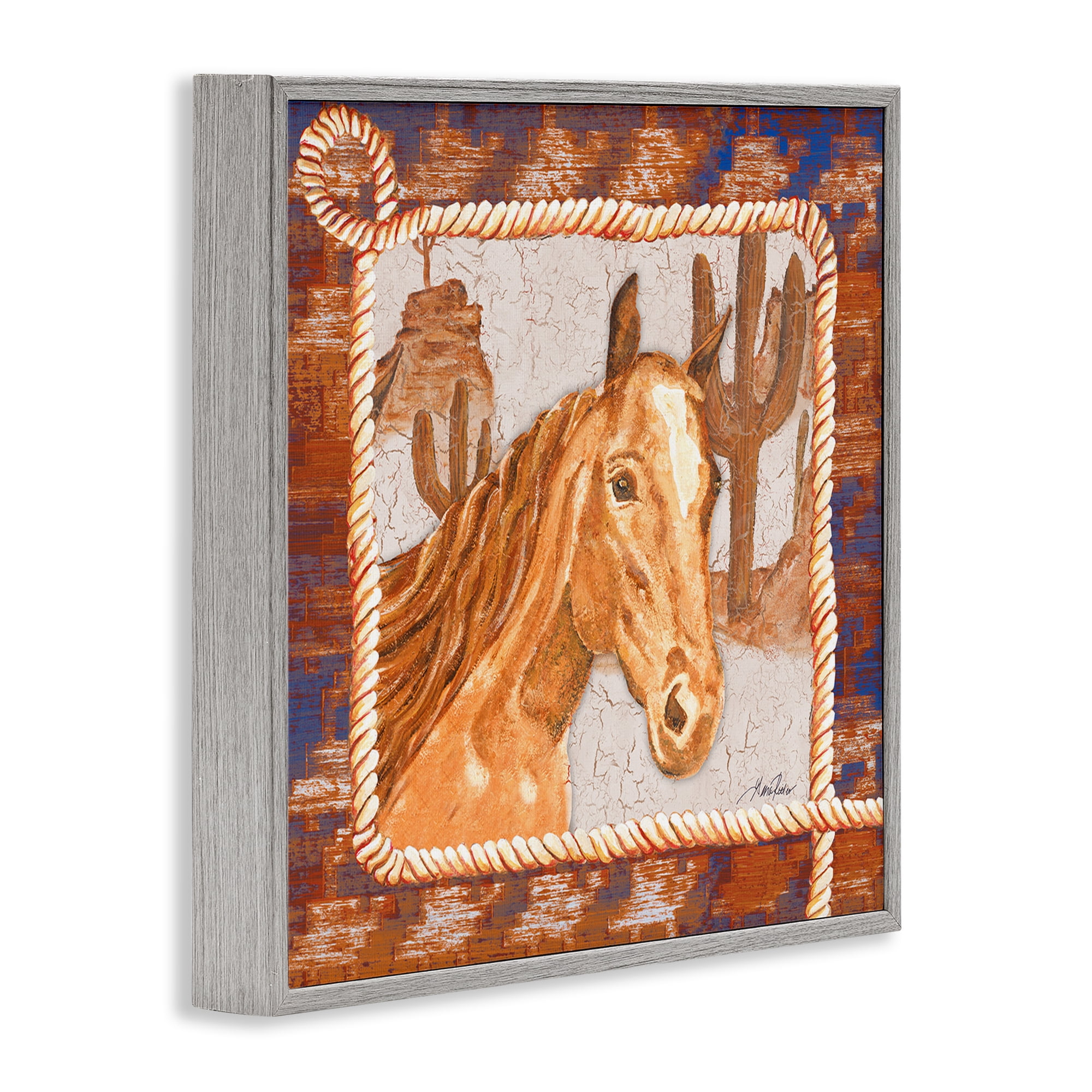 Stupell Industries Western Desert Horse Landscape Painting Gray Framed Art Print Wall Art, 17 x 17