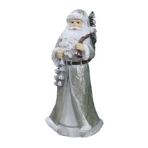 8.58 Inch Christmas Santa Figurine Silver Holiday Statue Xmas Decoration Festive Resin Santa Claus Decor Home Tabletop Seasonal Ornament Decoration Gift
