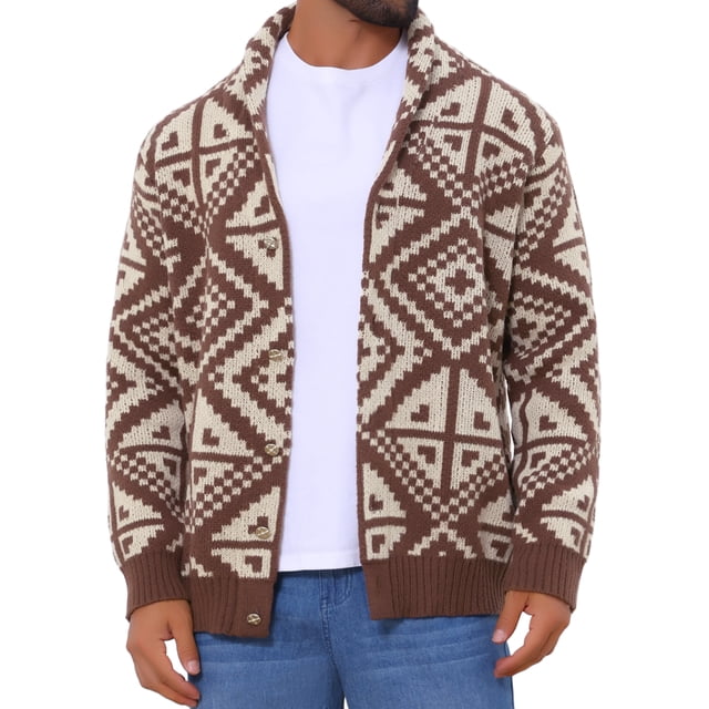 Suéter cárdigan de punto con cuello de chal y botones para hombres, de manga larga, talla XL, color marrón