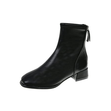 

Woobling Women Breathable Block Short Bootie Office Lightweight Zipper Ankle Boots Formal Comfort Short Bootie Black 5.5