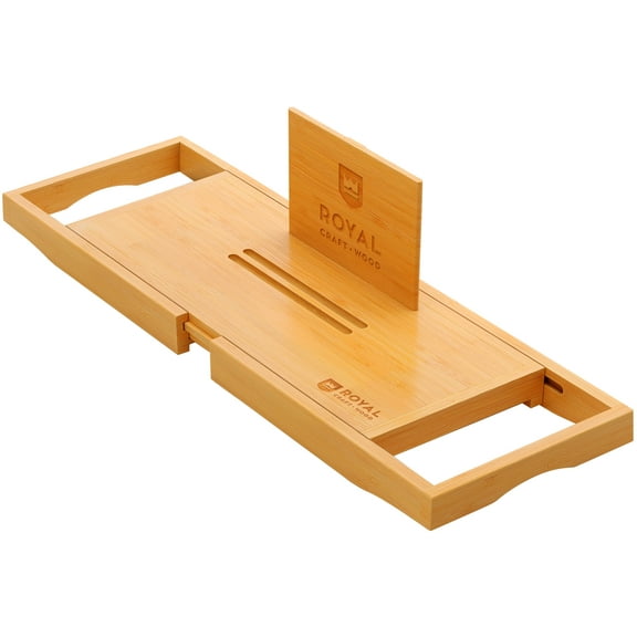 Royal Craft Wood Bamboo Bathtub Caddy/Bath Serving Tray for 2, Luxury Bathtub Accessories Set