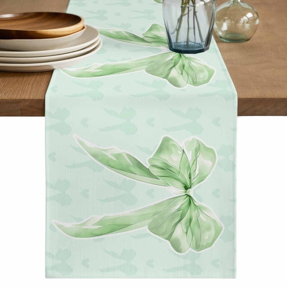 Table Runner 72 Inches Long for Kitchen Dining, Green Bow Dresser Scarf Farmhouse, Dining Table Decorations for Wedding/Parties, Cute Bowknot Minimalist Solid Color 13 x 72 In