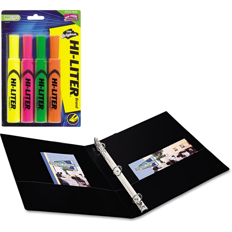 Avery Desk Style Hi-Liter, Assorted Colors, 4 pack and Avery Durable View Binder with Slant Rings, 1/2" Capacity, Black Bundle
