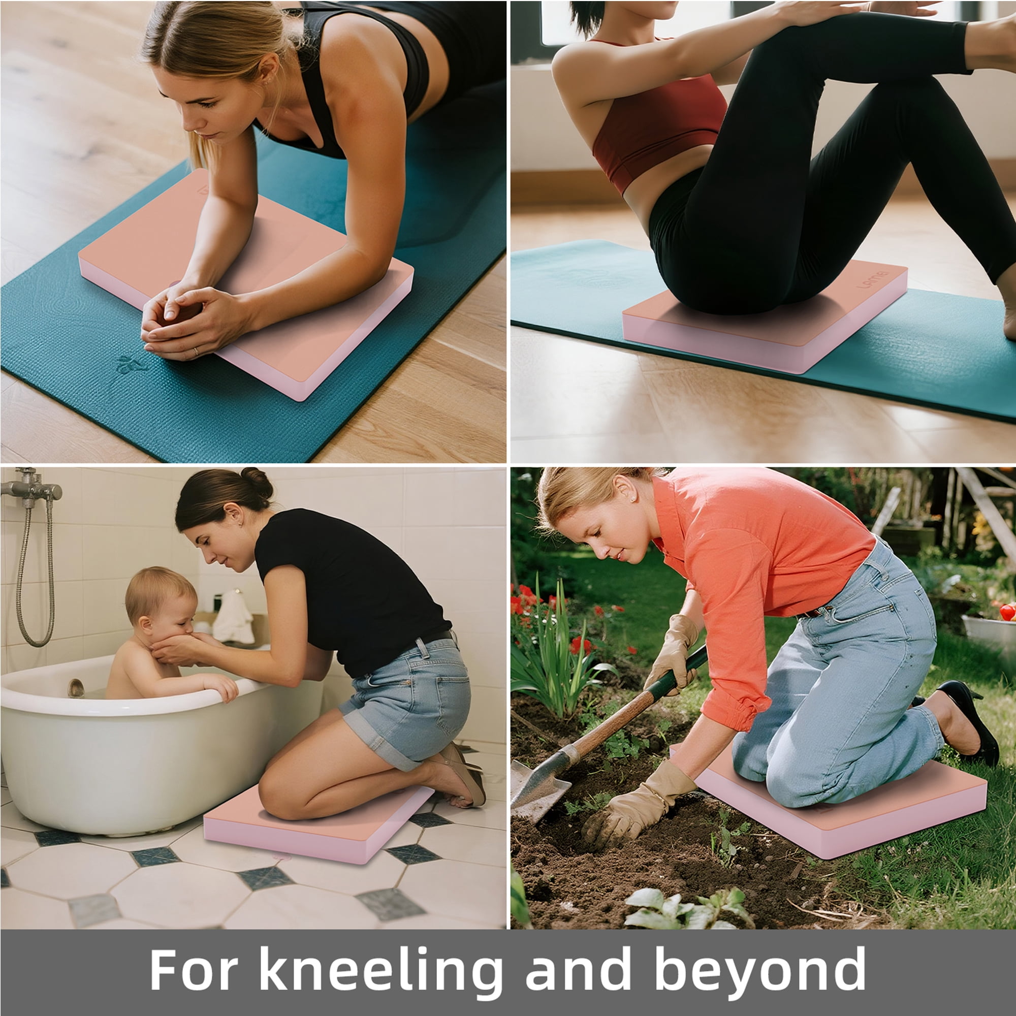 LAMEI Knee Pads, TPE Leather Gardening Balance Board, Extra Thick 1.6" Waterproof Bath Kneelers, Elbow Rest Pad Set for Yoga/Bath/Garden(Pink)