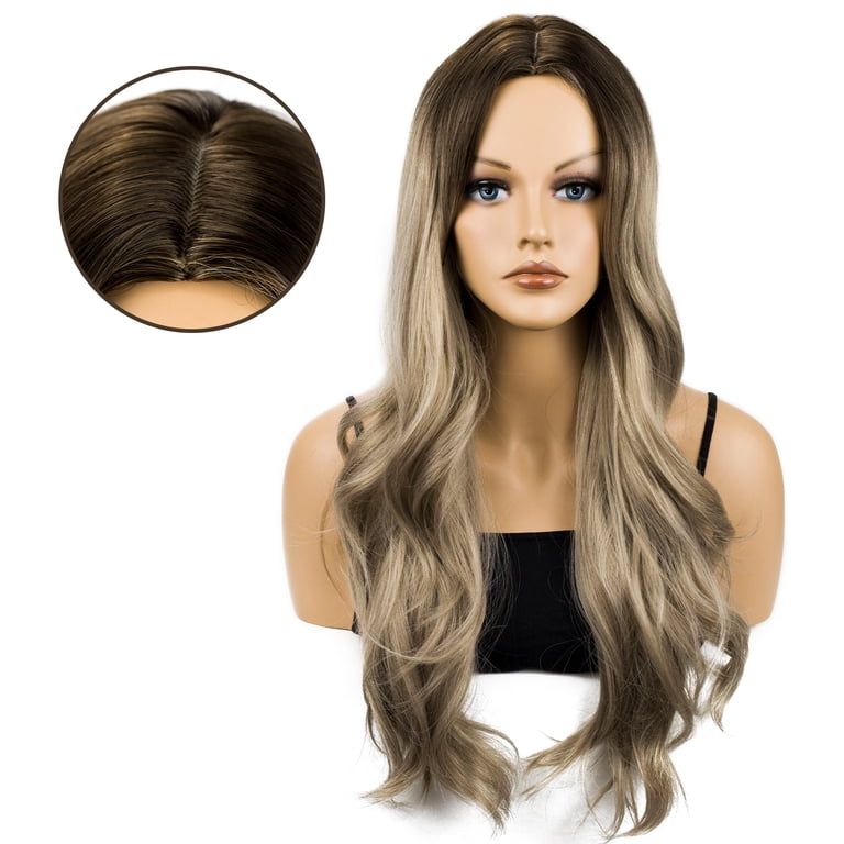 Gray Brown Blonde Ombre Long Wavy Wig for Women - Heat 