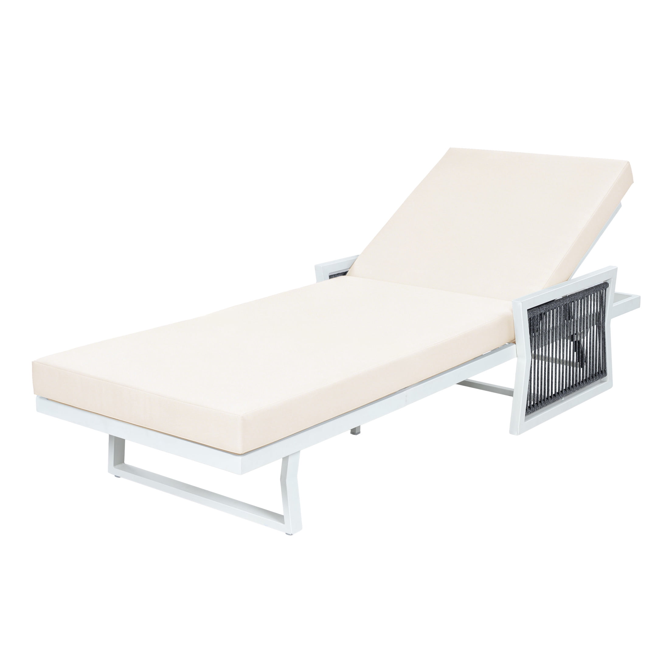 Christopher Knight Home Outdoor Chaise Lounge with Cushion, Adjustable Iron Recliner, White + Cream