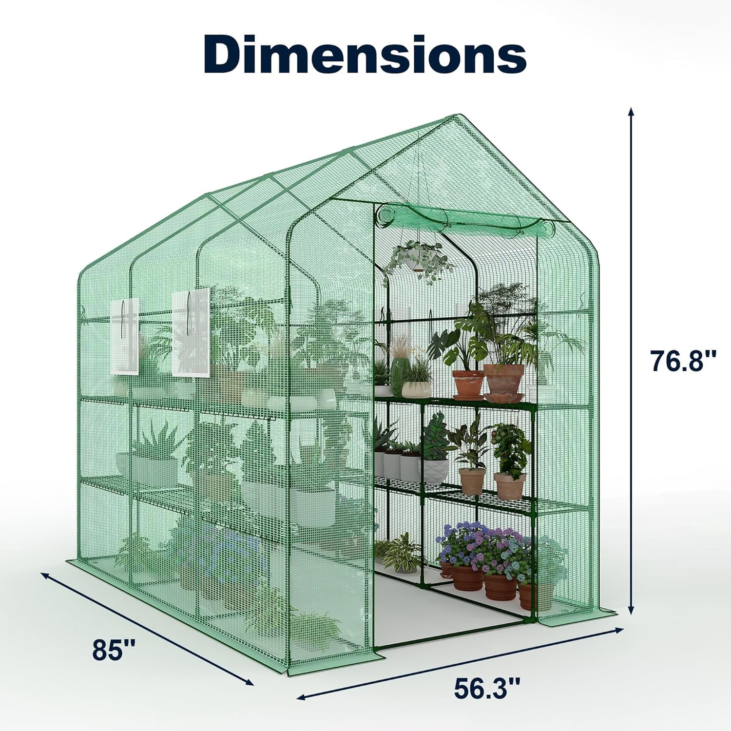 Lumiparty Large Outdoor Walk-In Greenhouse with 6-Tier Shelves, 85"x56"x77", Weatherproof, UV Protected, for Backyard & Patio, Green