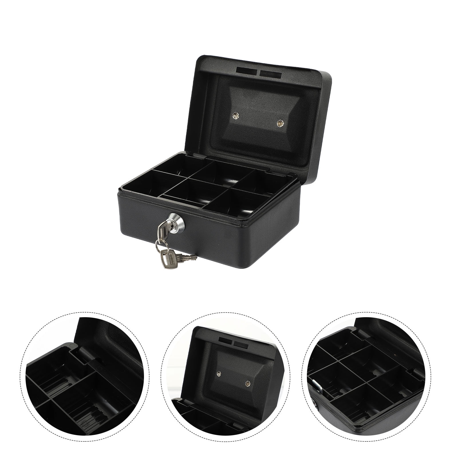 LULULION Portable Iron Money Box with Key Lock Black Storage for Home Or Car 3Sets
