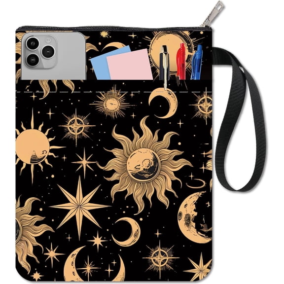 Sun Book Sleeve Protector with Zipper Moon Stars Waterproof Canvas Pouch Double-Sided Covers for Books Lovers Hardcover Notebook Bible Journal Textbooks Paperbacks Student Gift 11 x 8.66 Inch 1 pc