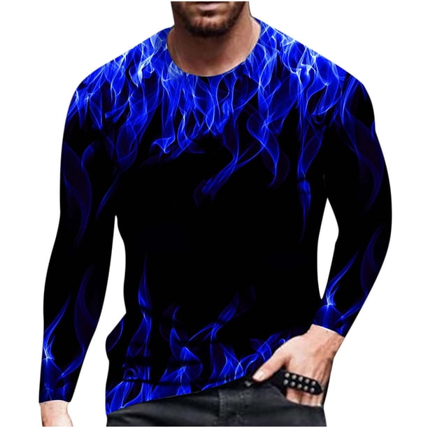 Camiseta de diario unisex para hombre Estampados gráficos en 3D Tops de manga larga Casual Bloue Pompotops oipoqjl4652
