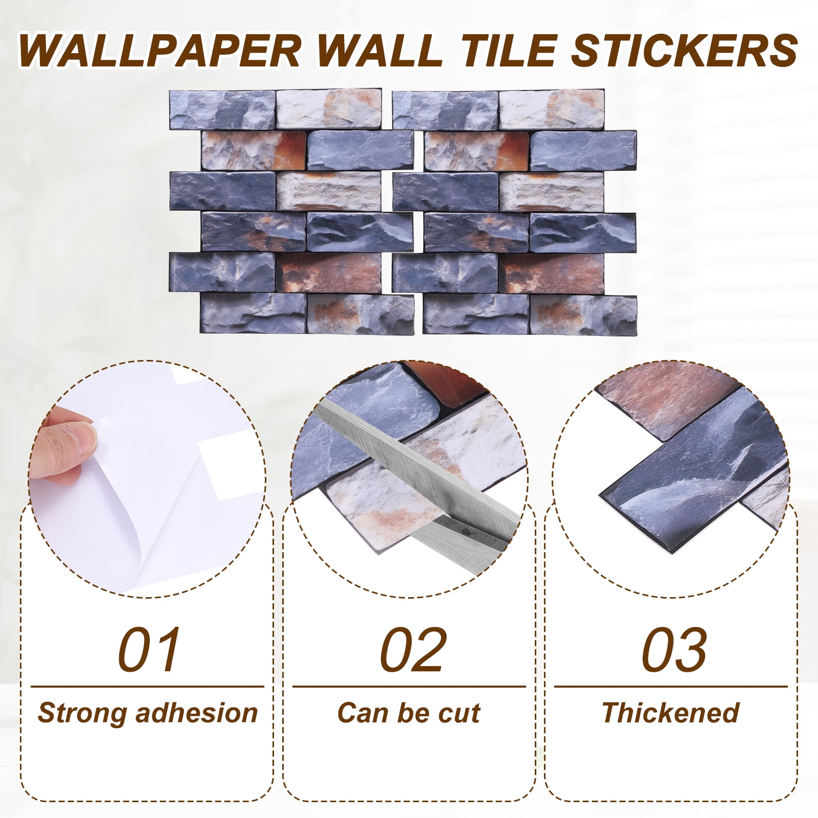 Uxcell 10Pcs Peel and Stick Backsplash Tiles 10.6" x 10.6" 3D Thickened Stone Texture Self-Adhesive Tile Stickers Wallpaper Wall for Kitchen Bathroom Bedroom, Green Gray