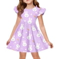 thumbnail image 2 of yuCgh Girls Easter Dress with Flutter Sleeves & Ruffle Hem, Fashion Casual Summer Printed Dress, Lightweight & Stylish Easter Dress,Purple 120, 2 of 5