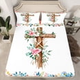 thumbnail image 2 of Feelyou Happy Easter Kids Twin Sheet Sets, Rustic Farmhouse Twin Fitted Sheet, Pink Watercolor Floral Flat Sheet, Lightweight Room Decor, 3pcs, 2 of 7