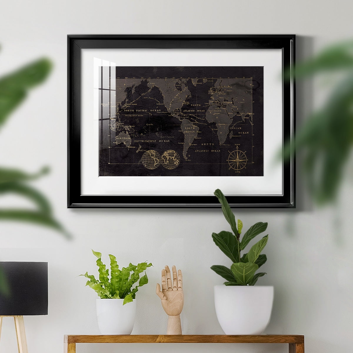 Black Gold Map Premium Framed Print - Ready to Hang