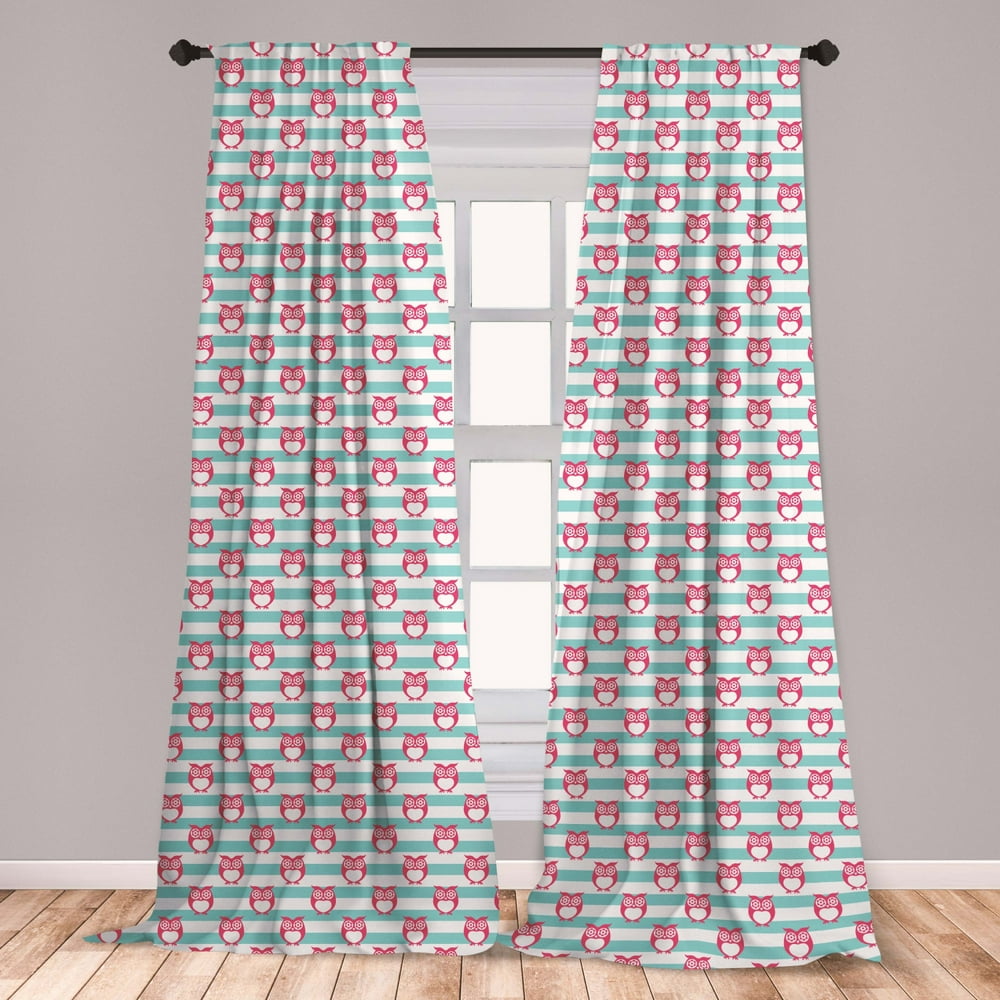 Owl Curtains 2 Panels Set, Large Flower Eyed Owls Pattern ...