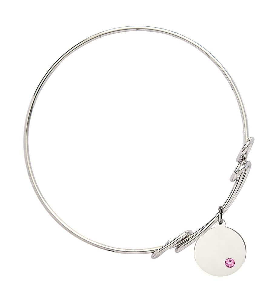 Plain Disc Charm On A 8 1//2 Inch Round Double Loop Bangle Bracelet